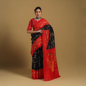 Black - Telia Rumal Handloom Cotton Pochampally Double Ikat Saree 17