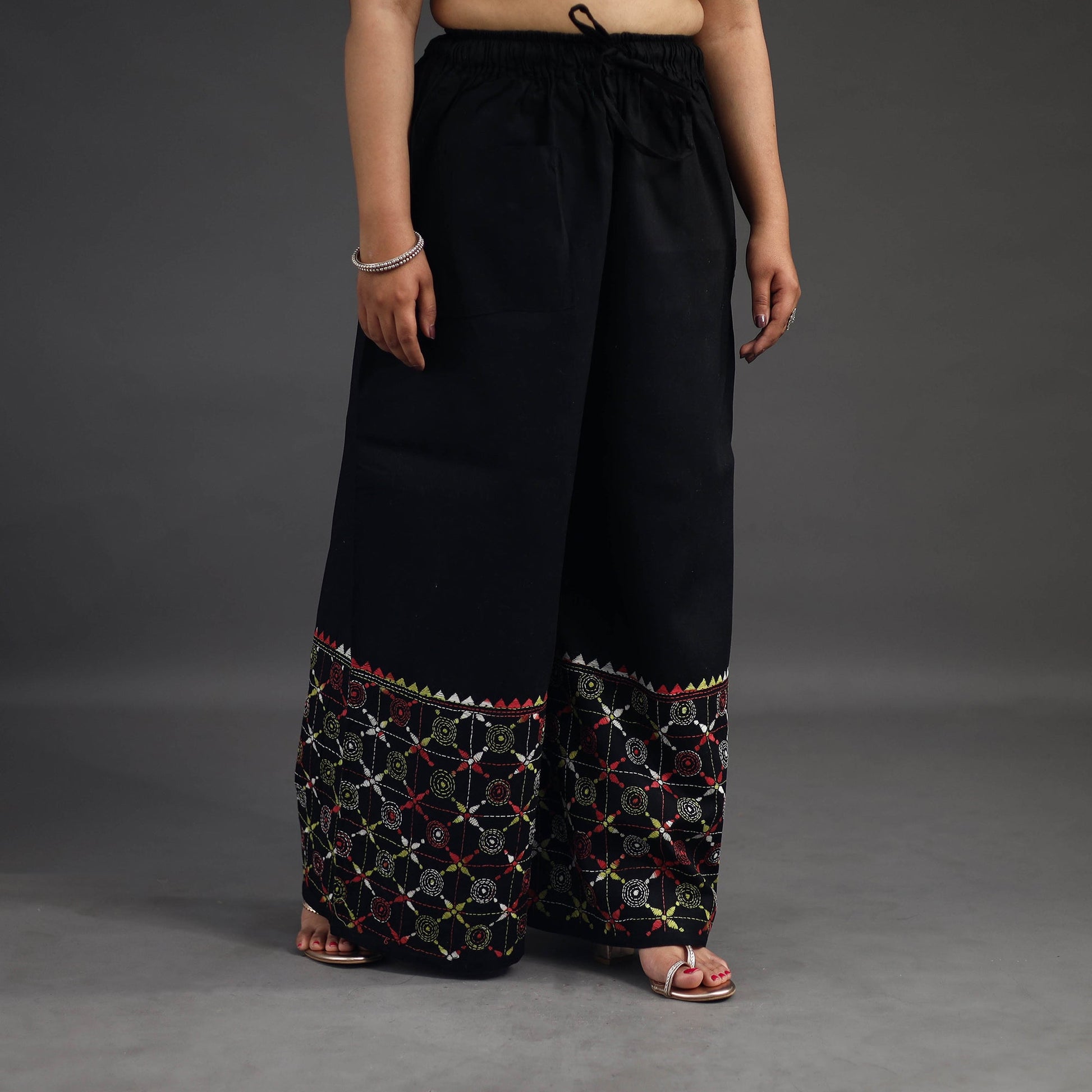 Black - Kantha Hand Embroidery Palazzo in Cotton 19