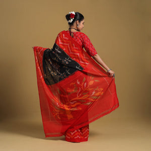 Black - Telia Rumal Handloom Cotton Pochampally Double Ikat Saree 17