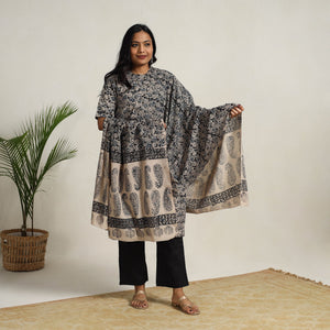 Black - Block Printed Cotton Kalamkari Kurta Set 03