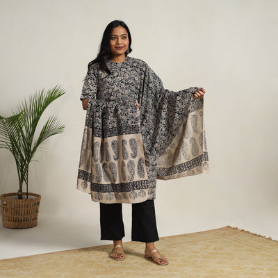 Black - Block Printed Cotton Kalamkari Kurta Set 03