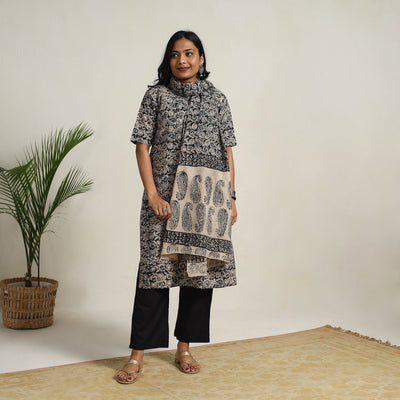 Black - Block Printed Cotton Kalamkari Kurta Set 03