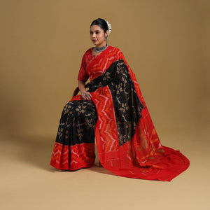 Black - Telia Rumal Handloom Cotton Pochampally Double Ikat Saree 17
