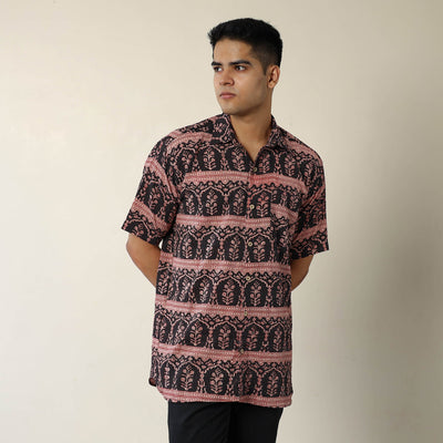 Black - Bagh Prints Kantha Cotton Men Half Sleeve Shirt 15