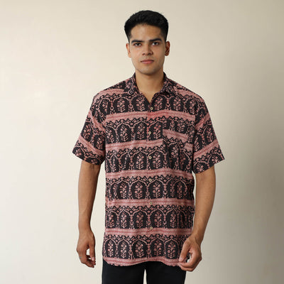 Black - Bagh Prints Kantha Cotton Men Half Sleeve Shirt 15
