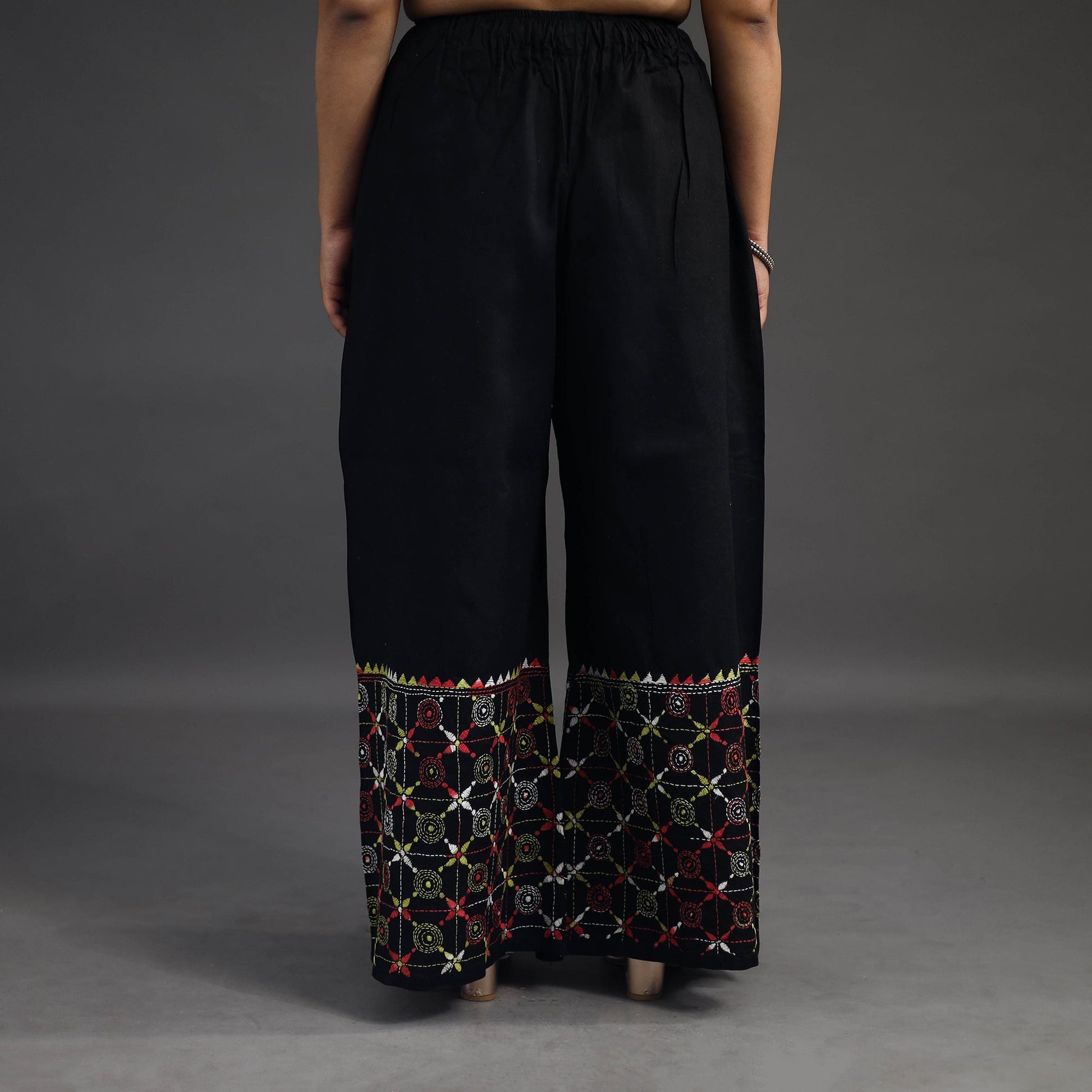 Black - Kantha Hand Embroidery Palazzo in Cotton 19