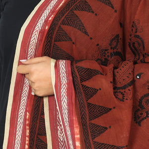 Brown - Bengal Kantha Embroidery Cotton Handloom Dupatta