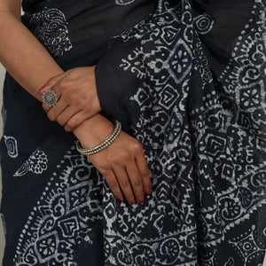 Black - Cotton Hand Batik Print Saree 02