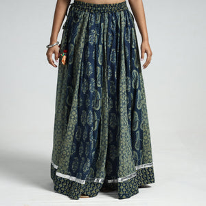 Blue - Ajrakh Block Printed 24 Kali Patchwork Cotton Long Skirt