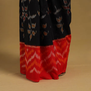 Black - Telia Rumal Handloom Cotton Pochampally Double Ikat Saree 17