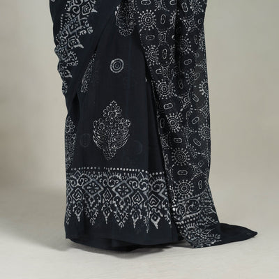 Black - Cotton Hand Batik Print Saree 02