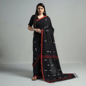 Black - Handwoven Cotton Phulia Bengal Jamdani Saree