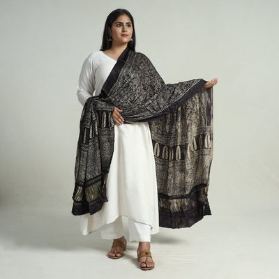 Black - Modal Silk Block Print Ajrakh Dupatta 55