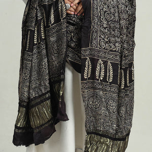 Black - Modal Silk Block Print Ajrakh Dupatta 55