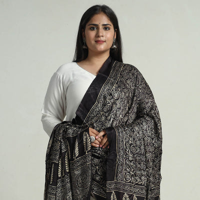 Black - Modal Silk Block Print Ajrakh Dupatta 55
