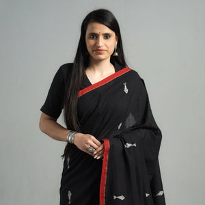 Black - Handwoven Cotton Phulia Bengal Jamdani Saree