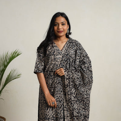 Black - Block Printed Cotton Kalamkari Kurta Set 01