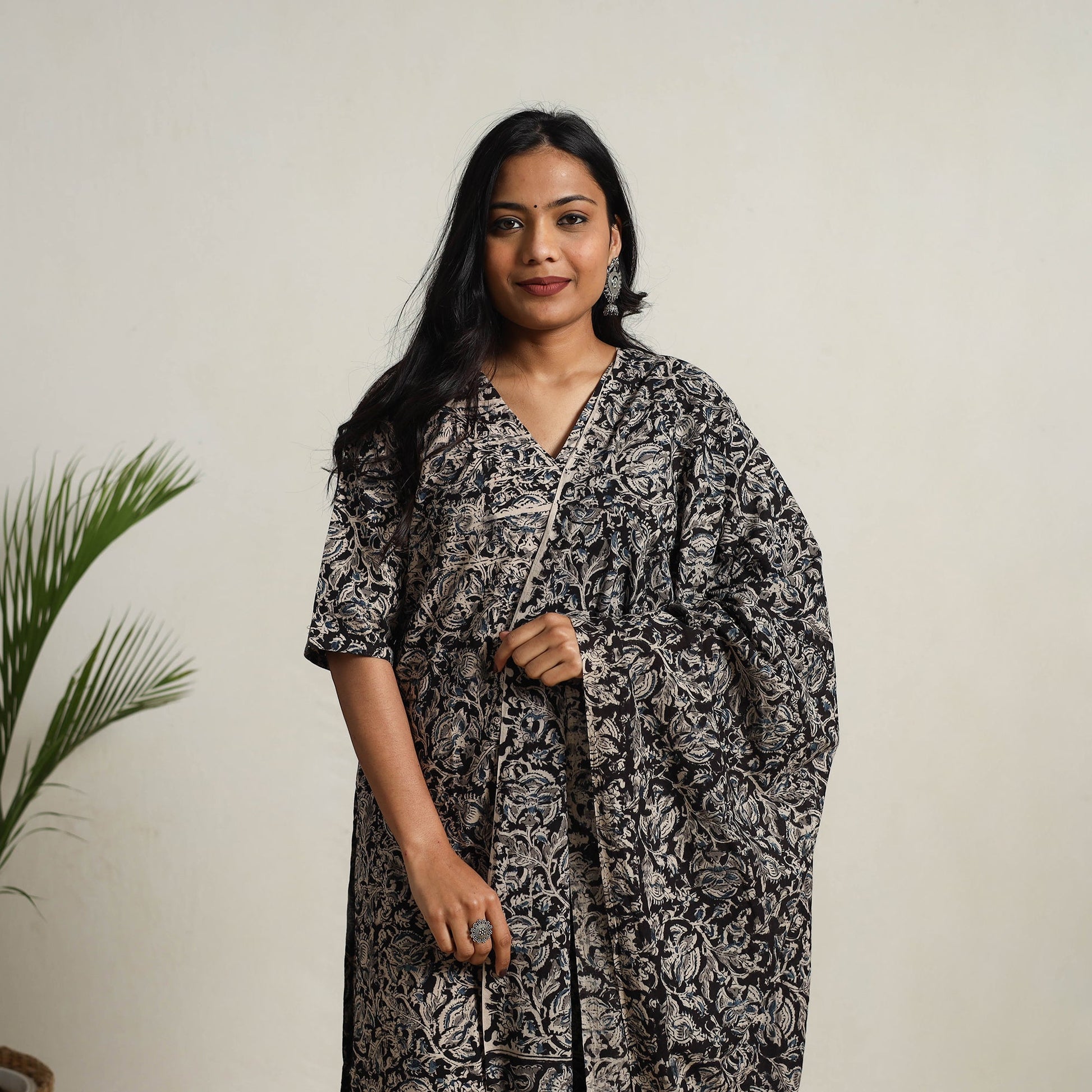 Black - Block Printed Cotton Kalamkari Kurta Set 01