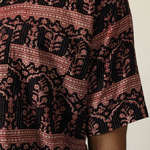 Black - Bagh Prints Kantha Cotton Men Half Sleeve Shirt 15