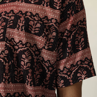 Black - Bagh Prints Kantha Cotton Men Half Sleeve Shirt 15