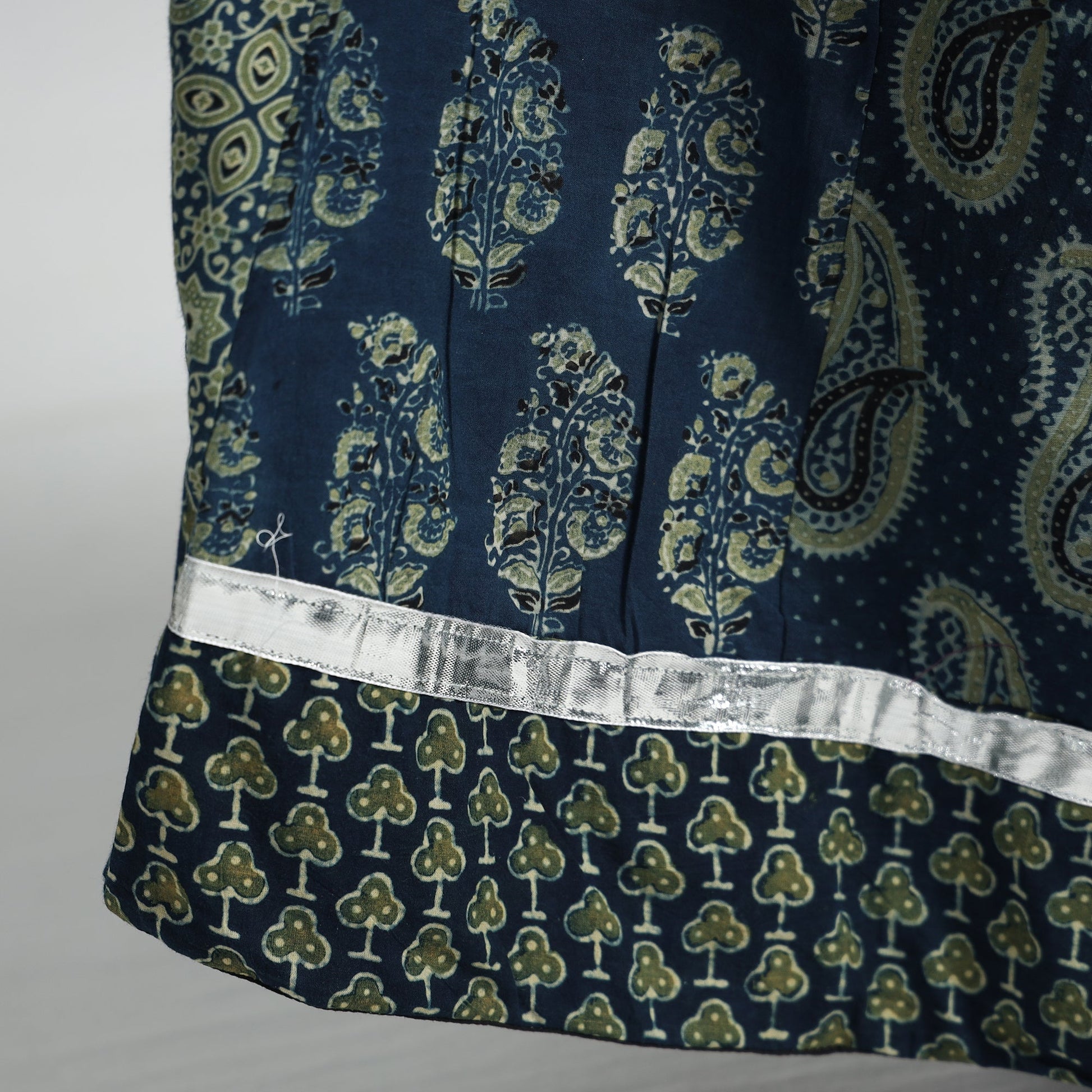Blue - Ajrakh Block Printed 24 Kali Patchwork Cotton Long Skirt