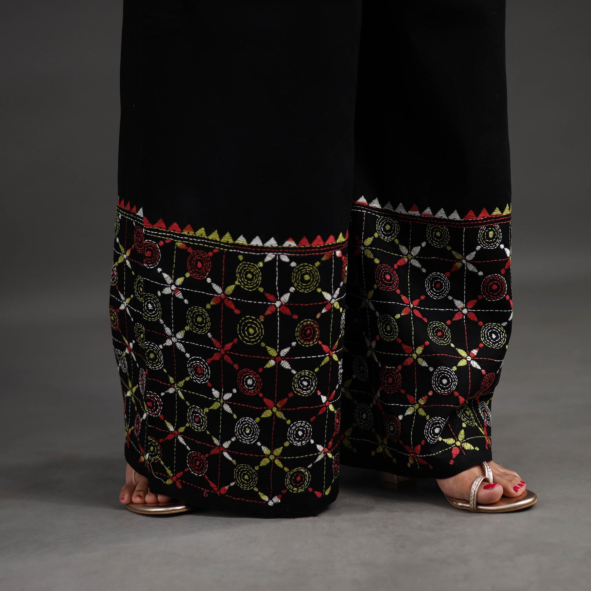 Black - Kantha Hand Embroidery Palazzo in Cotton 19