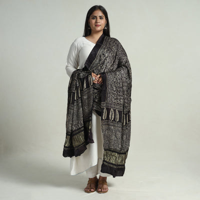 Black - Modal Silk Block Print Ajrakh Dupatta 55
