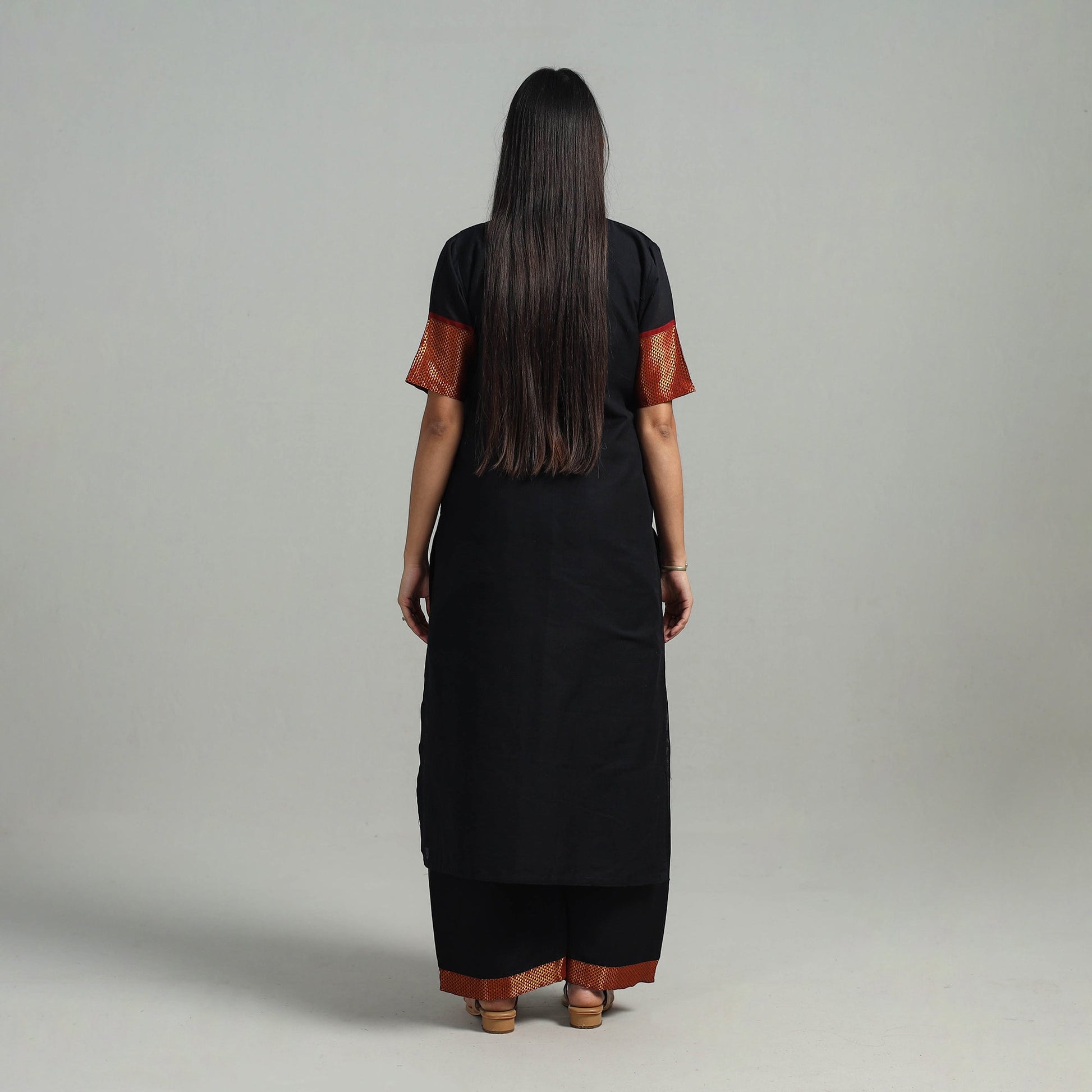 Black - Cotton Dharwad Kurta Set with Palazzo & Dupatta 17