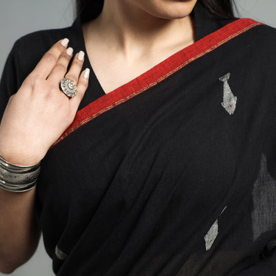 Black - Handwoven Cotton Phulia Bengal Jamdani Saree