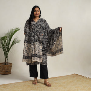 Black - Block Printed Cotton Kalamkari Kurta Set 01