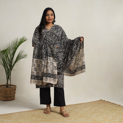 Black - Block Printed Cotton Kalamkari Kurta Set 01
