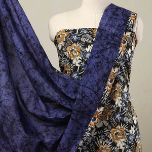 Black - 3pc Cotton Bagru Print Kurta with Batik Dupatta 03