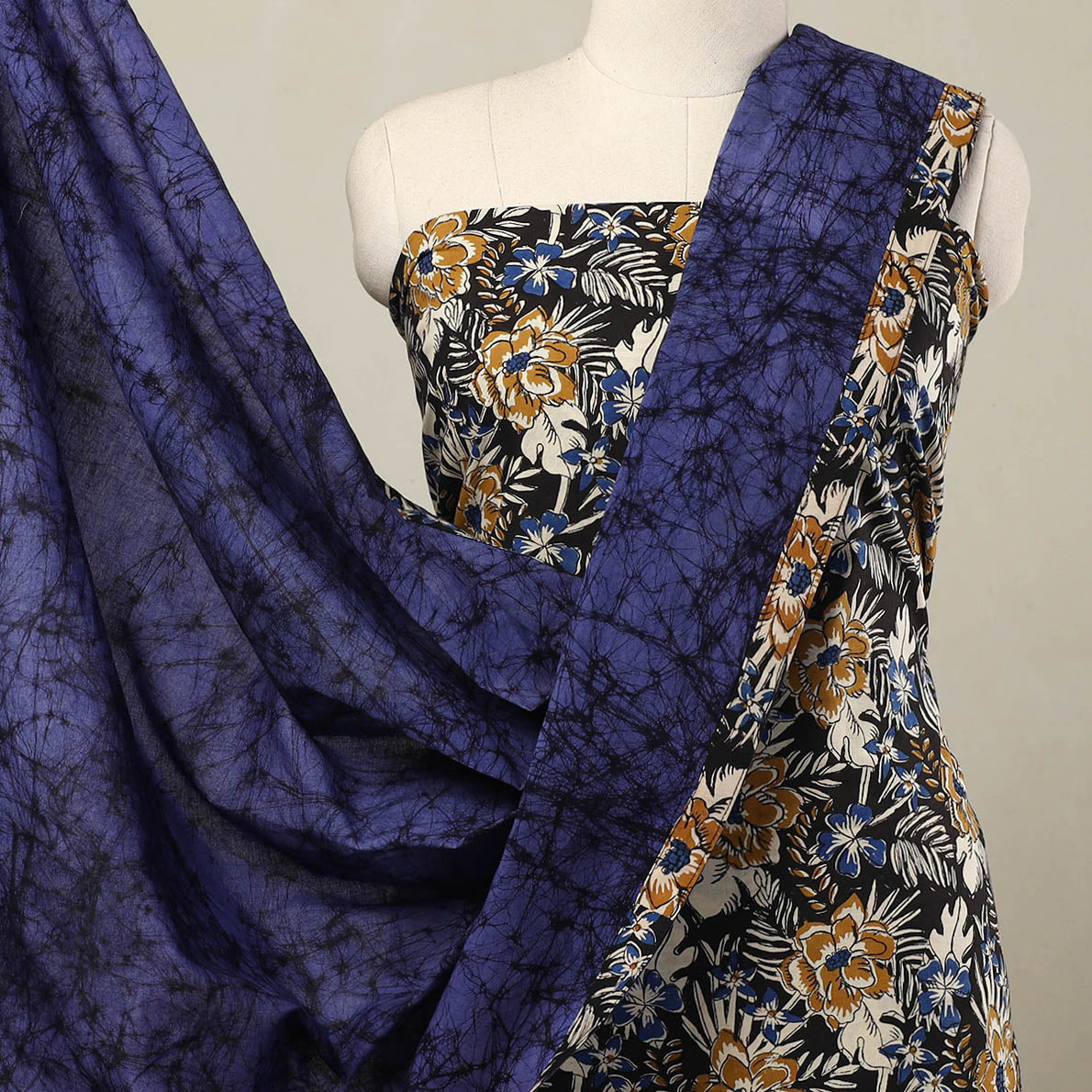 Black - 3pc Cotton Bagru Print Kurta with Batik Dupatta 03