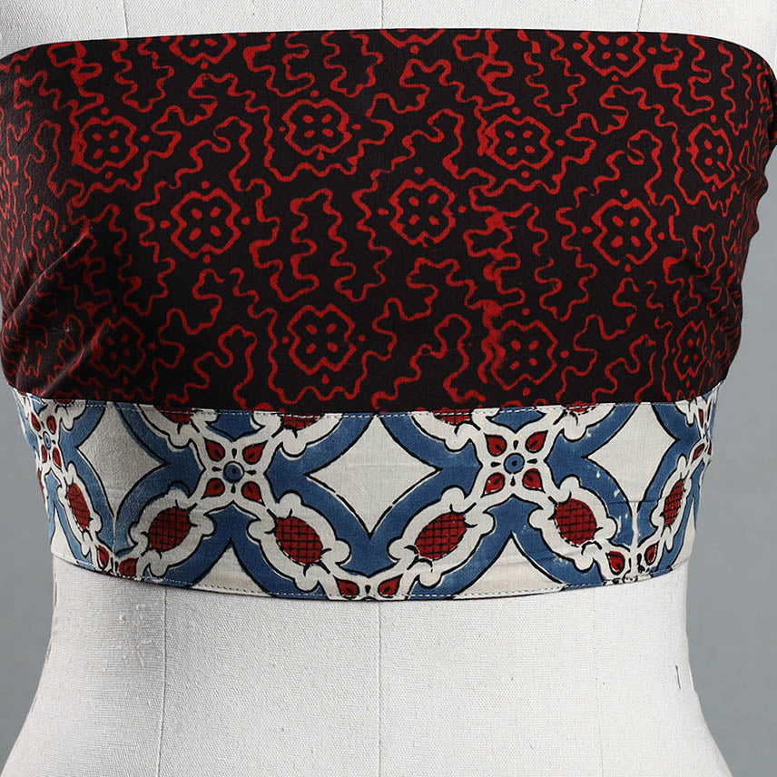 Black - Red - Pipad Block Printed Cotton Blouse Piece 124
