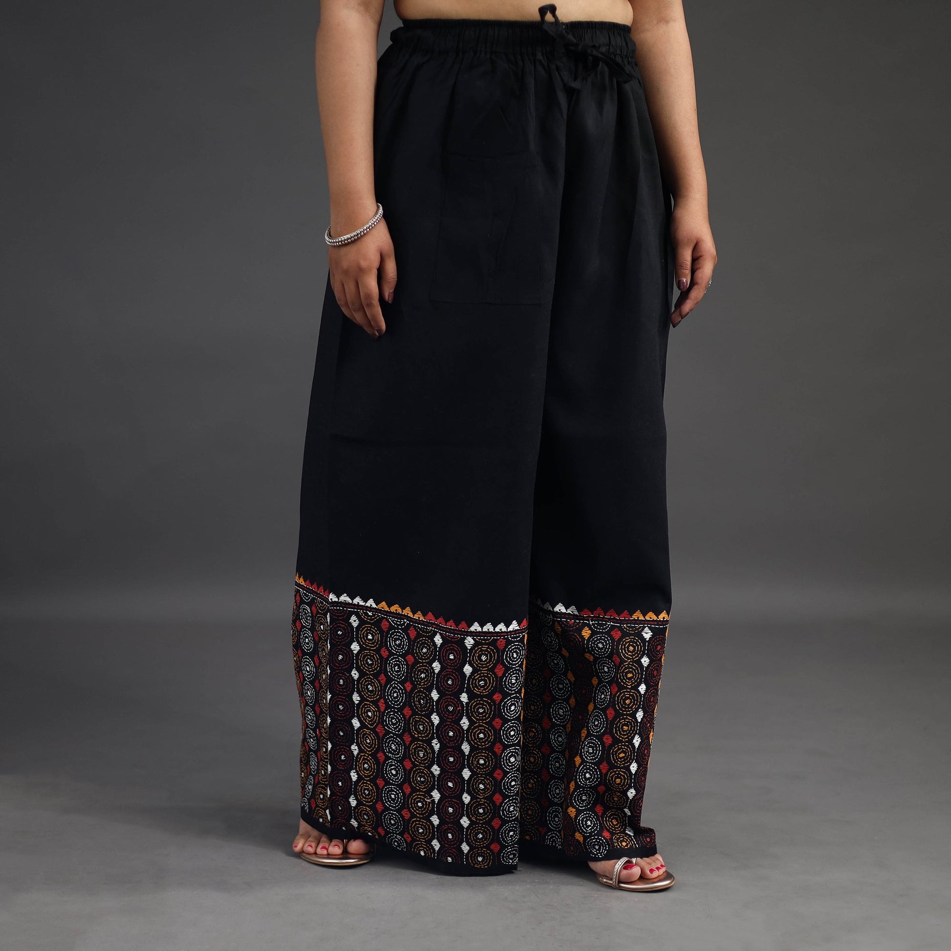 Black - Kantha Hand Embroidery Palazzo in Cotton 20