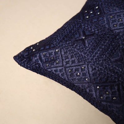 Blue - Chinon Phulkari Embroidered Cushion Cover 10