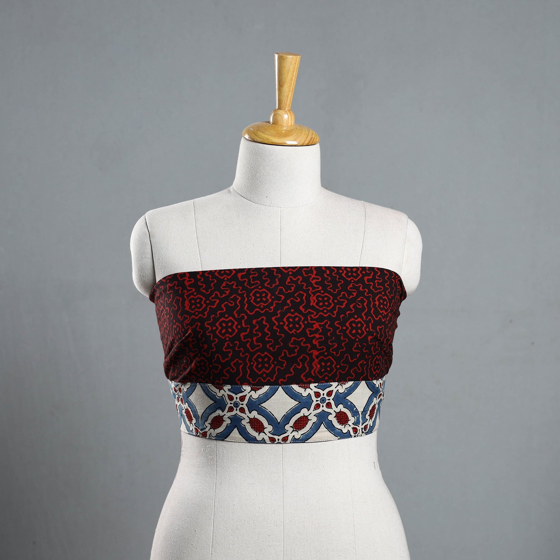 Black - Red - Pipad Block Printed Cotton Blouse Piece 124