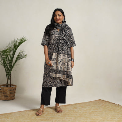 Black - Block Printed Cotton Kalamkari Kurta Set 01