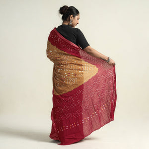 Brown - Kutch Bandhani Tie-Dye Cotton Saree with Blouse Piece