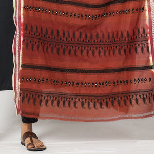 Brown - Bengal Kantha Embroidery Cotton Handloom Dupatta