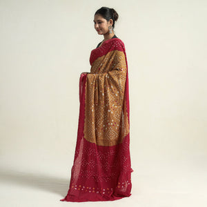 Brown - Kutch Bandhani Tie-Dye Cotton Saree with Blouse Piece