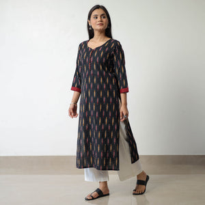 Black - Pochampally Ikat Weave Cotton Straight Kurta 07