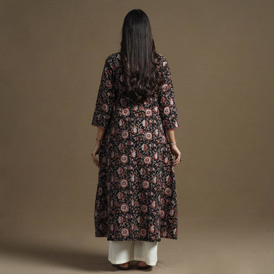 Black - Bagru Hand Block Printed Cotton A-Line Kurta