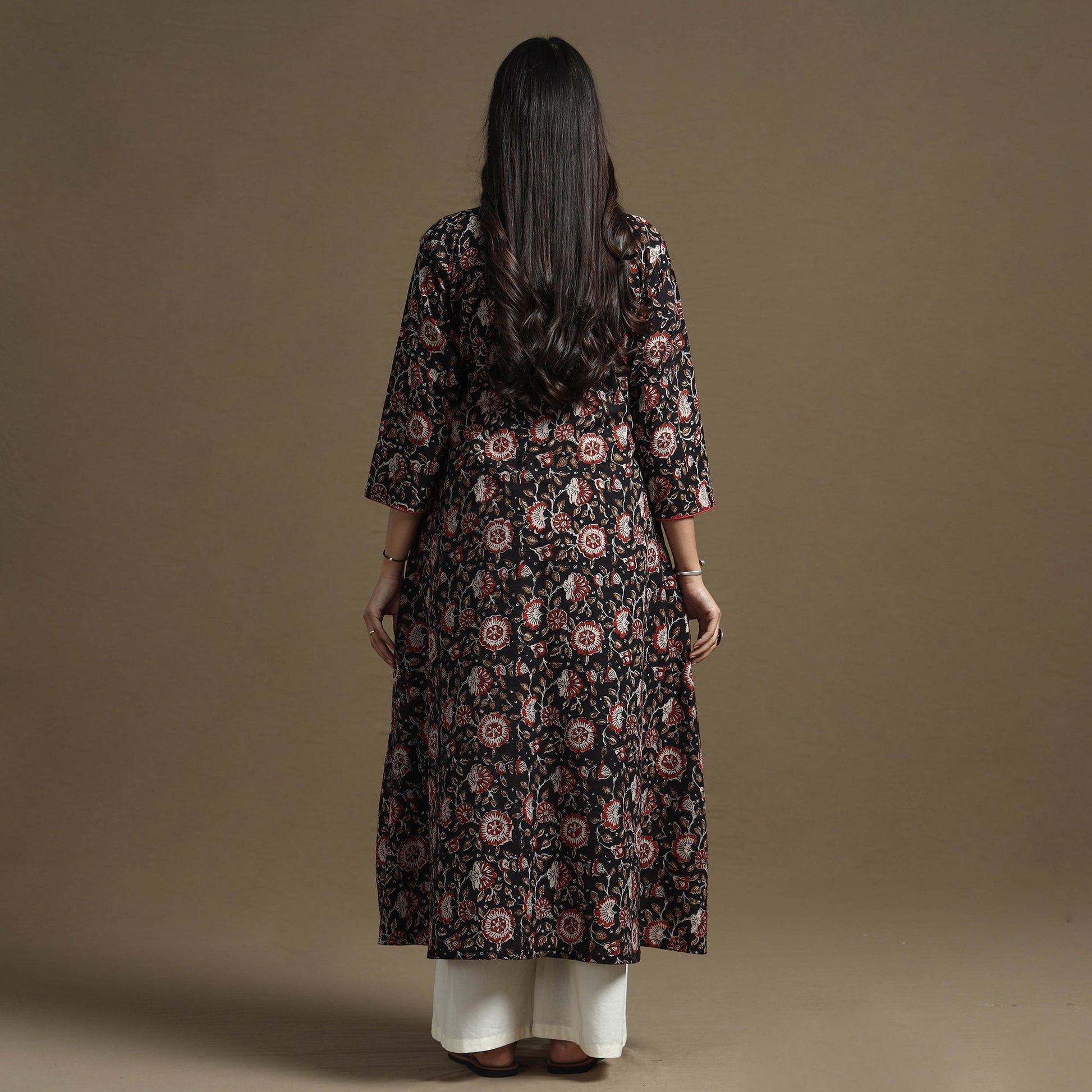 Black - Bagru Hand Block Printed Cotton A-Line Kurta