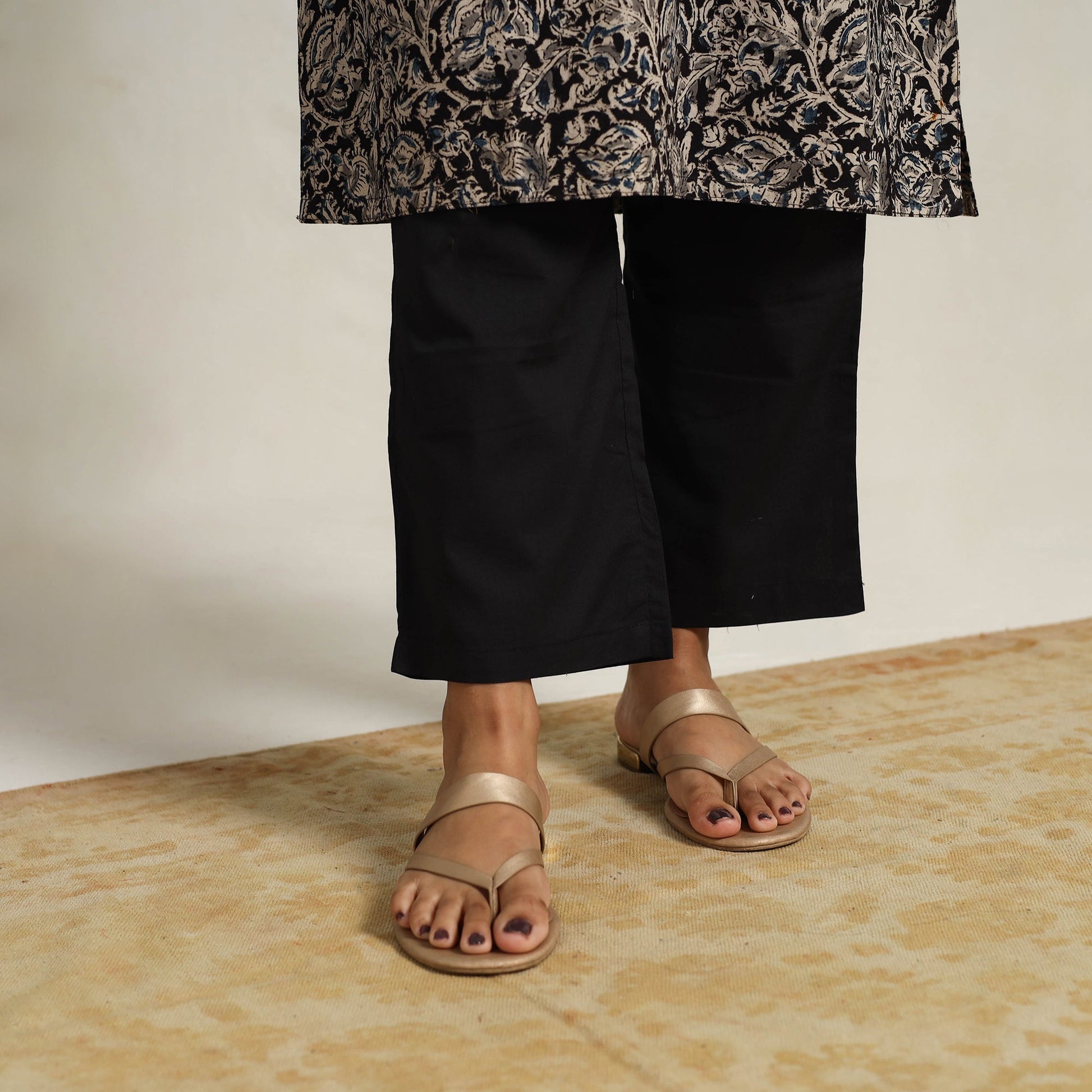 Black - Block Printed Cotton Kalamkari Kurta Set 01