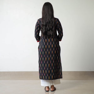 Black - Pochampally Ikat Weave Cotton Straight Kurta 07