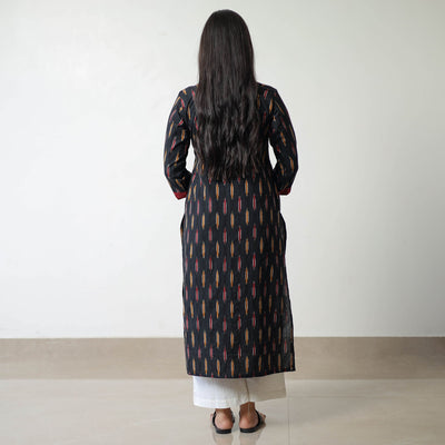Black - Pochampally Ikat Weave Cotton Straight Kurta 07