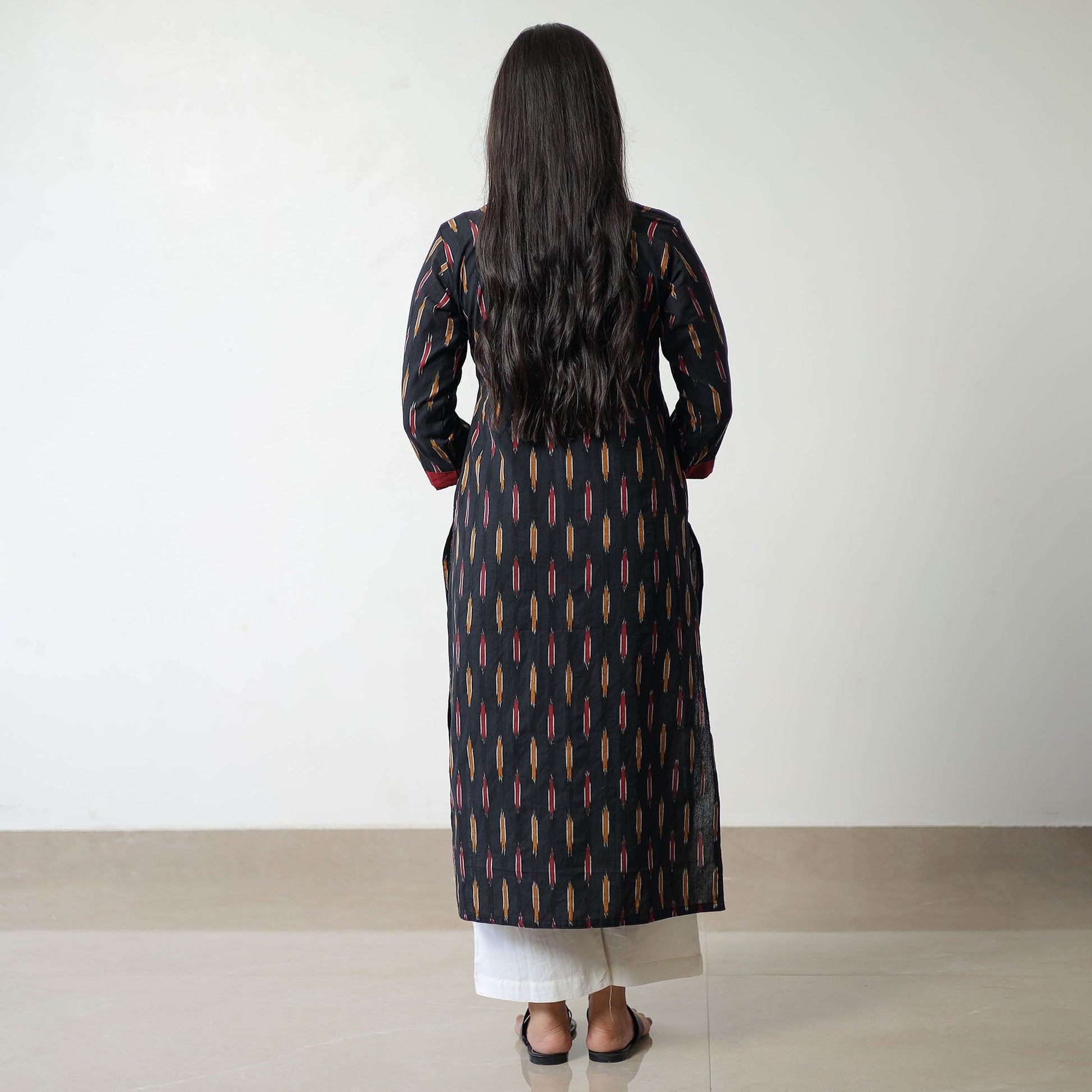 Black - Pochampally Ikat Weave Cotton Straight Kurta 07