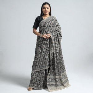 Black - Pedana Block Print Cotton Kalamkari Saree