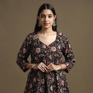Black - Bagru Hand Block Printed Cotton A-Line Kurta